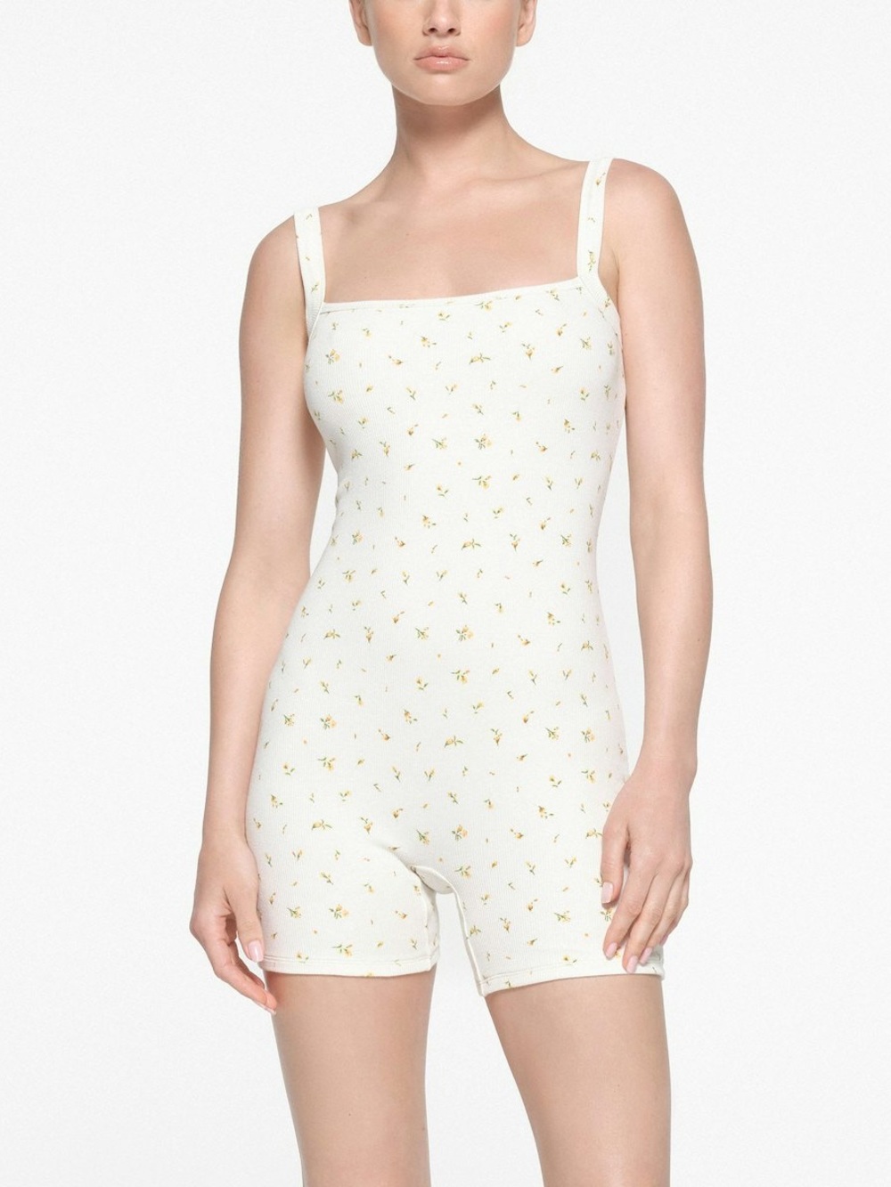 SKIMS Cream Floral Square-Neck Romper